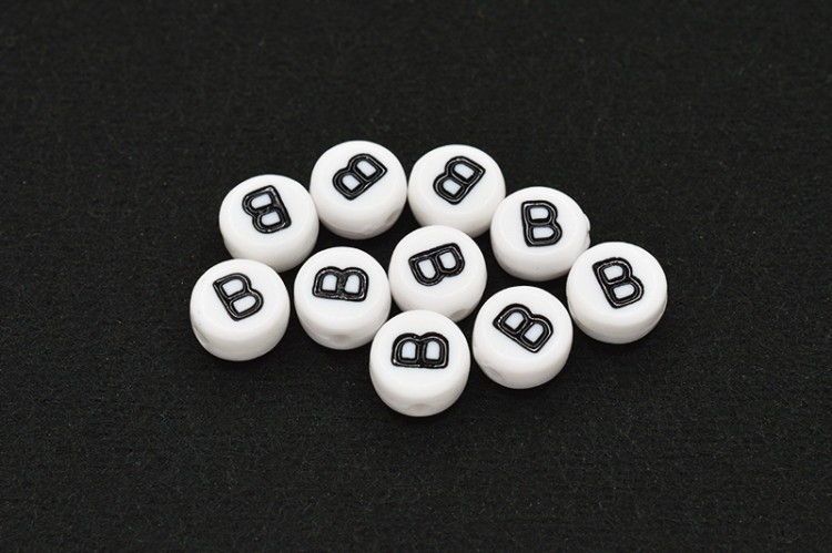 Бусина с буквой B 7х4мм, отверстие 1мм, цвет белый/черный, 540-100, 10шт Бусина с буквой B 7х4мм, отверстие 1мм, цвет белый/черный, 540-100, 10шт