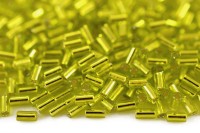 Бисер японский TOHO Bugle стеклярус 3мм #0024 зеленый лайм, серебряная линия внутри, 5 грамм