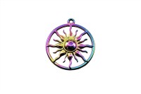 Подвеска Солнце 26,5х24х3мм, отверстие 1,4мм, цвет разноцветный перелив, хирургическая сталь, 22-032, 1шт