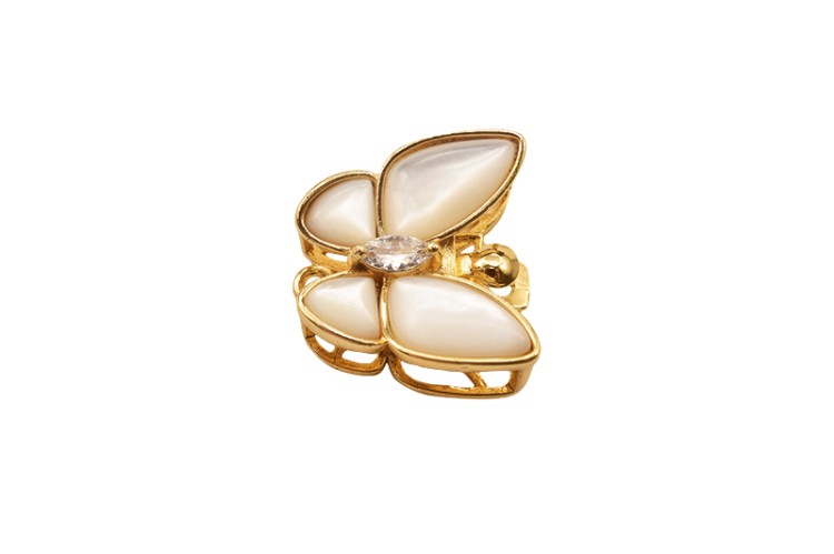 Замок-защелка Бабочка 16х16х8мм, отверстие 2мм, цвет золото, латунь/перламутр/фианит, 18К позолота, 06-048, 1шт Замок-защелка Бабочка 16х16х8мм, отверстие 2мм, цвет золото, латунь/перламутр/фианит, 18К позолота, 06-048, 1шт
