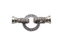 Замок с концевиками Круг, 30х12х7мм, внутренний диаметр 4.5мм, цвет платина, латунь/цирконий, 08-129, 1шт