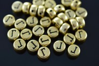 Бусина с русской буквой Г 7х4мм, отверстие 1мм, цвет золото/черный, 540-177, 2шт