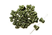 Бусины Tee beads 2х8мм, отверстие 0,5мм, цвет 23980/14495 зеленый блестящий, 730-017, 10г (~50шт)