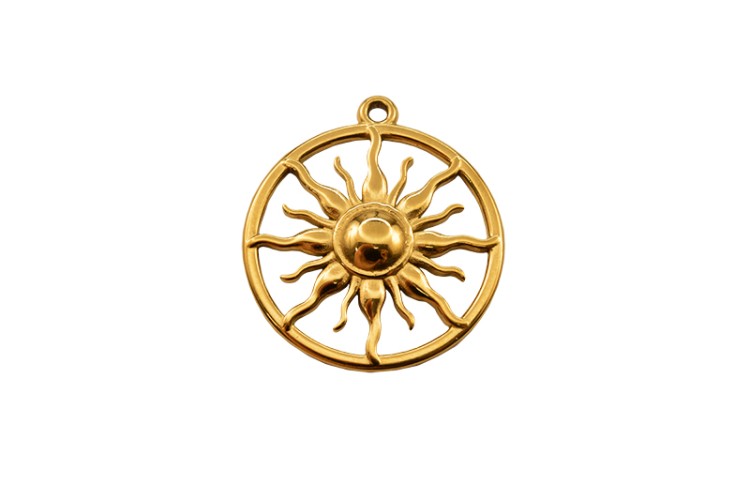 Подвеска Солнце 26,5х24х3мм, отверстие 1,4мм, цвет золото, хирургическая сталь, 18k позолота, 22-048, 1шт Подвеска Солнце 26,5х24х3мм, отверстие 1,4мм, цвет золото, хирургическая сталь, 18k позолота, 22-048, 1шт