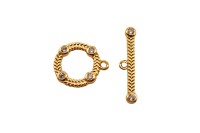 Замок тогл Круглый 15х13х2мм/21х4х2мм, отверстие 1мм, цвет золото, латунь/цирконий, 18К позолота, 12-064, 1 комплект