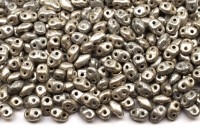 Бусины MiniDuo 2х4мм, отверстие 0,7мм, цвет 23980/81002 Jet Old Silver, 707-022, 5г (около 115шт)