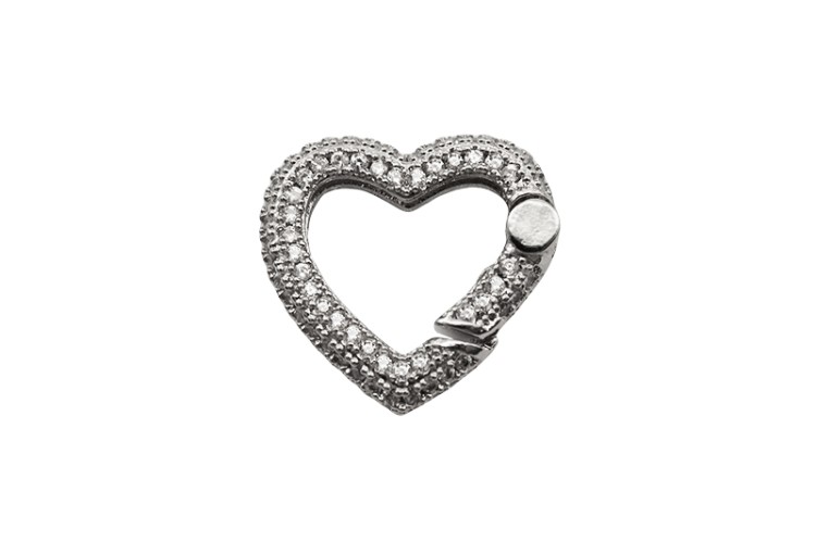 Замок-карабин Сердце 18х3мм, цвет платина, латунь/стразы цирконий, 07-088, 1шт Замок-карабин Сердце 18х3мм, цвет платина, латунь/стразы цирконий, 07-088, 1шт