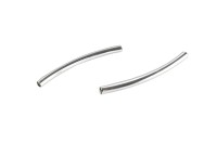 Бусина трубочка гладкая изогнутая 25х2мм, отверстие 1,5мм, цвет серебро, латунь, 24-038, 10шт