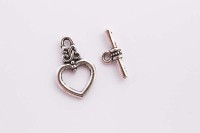 ОПТ Замок тогл Сердце 20х13х2,5мм/17х7х3мм, отверстие 2 и 1,5мм, цвет античное серебро, сплав металлов, опт-12-026, 20 комплектов