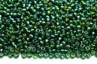 Бисер японский MIYUKI круглый 11/0 #1016 зеленый, радужный, серебряная линия внутри, 10 грамм