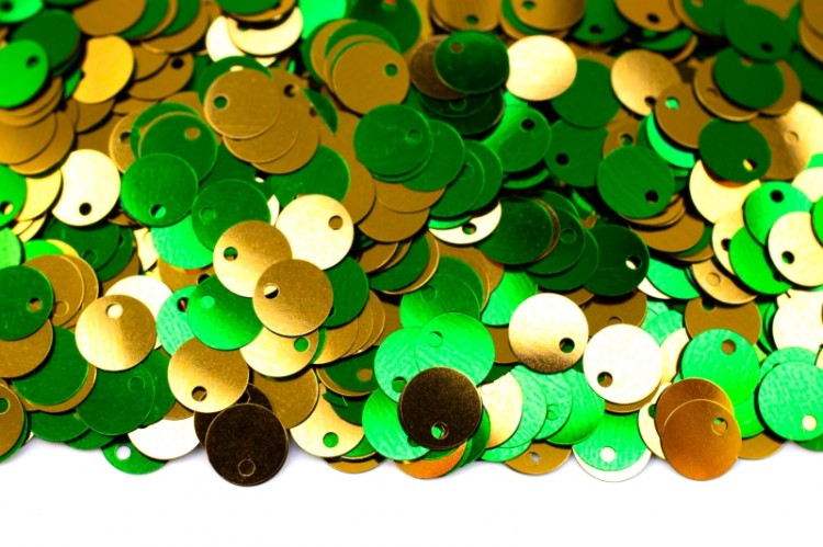 Пайетки двусторонние круглые 6мм плоские, цвет 7501 зеленый/золото, 1022-136, 10 грамм Пайетки двусторонние круглые 6мм плоские, цвет 7501 зеленый/золото, 1022-136, 10 грамм