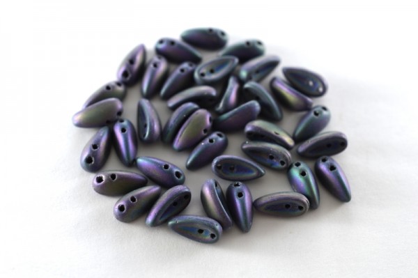 Купить Бусины Chilli beads 4х11мм, два отверстия 0,9мм, цвет 23980/21195 черный/матовый фиолетовый ирис, Preciosa Чехия, 702-022, 10 грамм (~35шт)