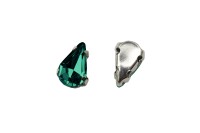 Кристалл Капля 8х5мм пришивной в оправе, цвет изумрудный, стекло, 43-146, 2шт