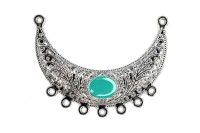 Коннектор-соединитель 2х7 Полукруглый 54х19х3мм, отверстие 2мм, цвет серебро/голубой, сплав металлов/эмаль, 14-025, 1шт