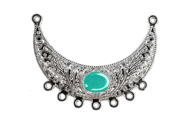 Коннектор-соединитель 2х7 Полукруглый 54х19х3мм, отверстие 2мм, цвет серебро/голубой, сплав металлов/эмаль, 14-025, 1шт Коннектор-соединитель 2х7 Полукруглый 54х19х3мм, отверстие 2мм, цвет серебро/голубой, сплав металлов/эмаль, 14-025, 1шт