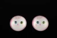 Кабошон стеклянный круглый 20 мм с принтом Кошечка, цвет розовый, 2030-032, 2шт