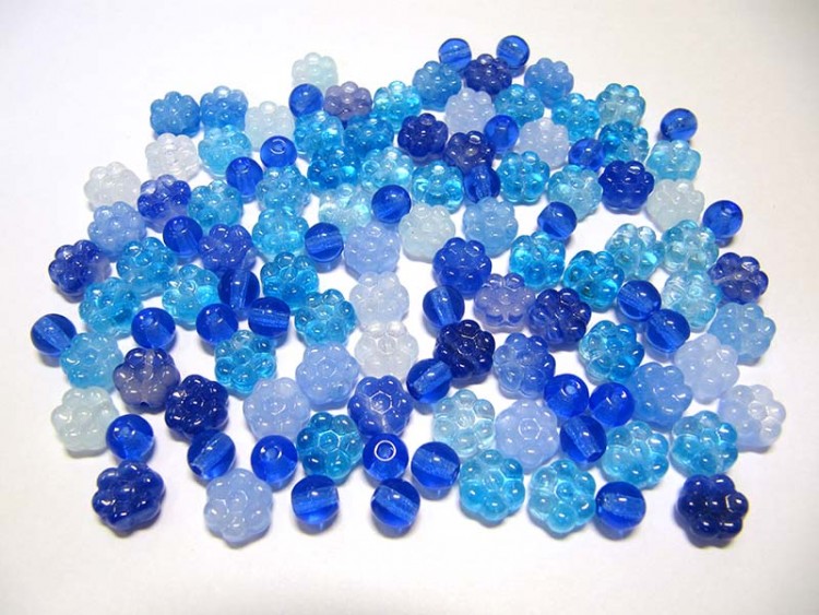 Бусины МИКС №054 Preciosa, голубая гамма, стеклянные, 25г (около 60шт) Бусины МИКС №054 Preciosa, голубая гамма, стеклянные, 25г (около 60шт)