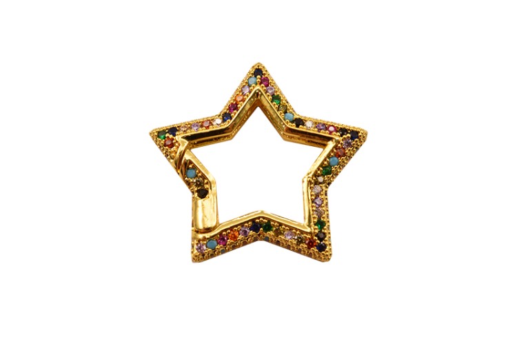 Замок-карабин Звезда 25х23х3мм, цвет золото, латунь/цирконий, 16К позолота, 07-091, 1шт Замок-карабин Звезда 25х23х3мм, цвет золото, латунь/цирконий, 16К позолота, 07-091, 1шт