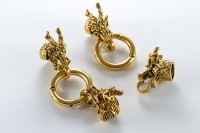 Замок с концевиками Голова дракона 63х25х19мм, внутренний размер 10х7мм, цвет античное золото, сплав металлов, 40-031, 1 комплект