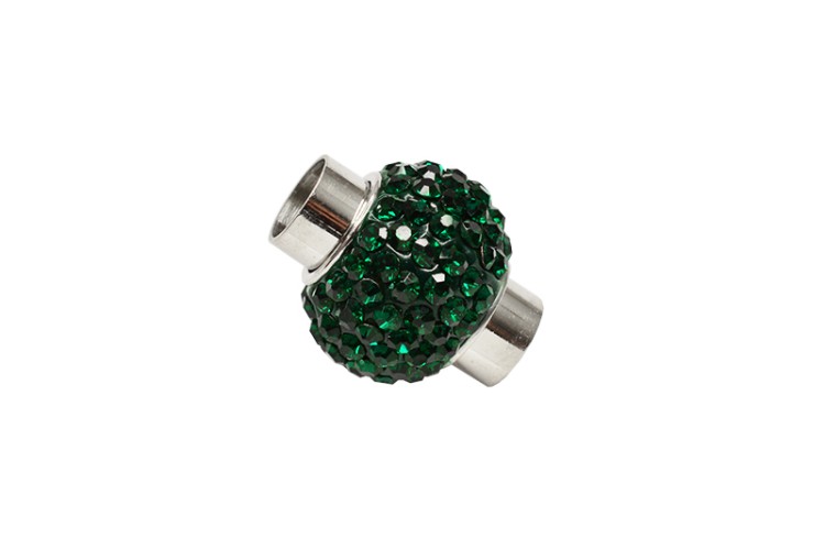 Замок-концевик магнитный со стразами 18х16мм, внутренний диаметр 6мм, цвет изумрудный, полимерная глина/хирургическая сталь, 10-157, 1шт Замок-концевик магнитный со стразами 18х16мм, внутренний диаметр 6мм, цвет изумрудный, полимерная глина/хирургическая сталь, 10-157, 1шт