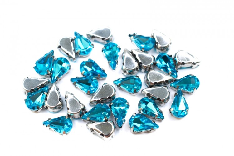 Кристалл Капля 8х5мм пришивной в оправе, цвет голубой, стекло, 43-143, 2шт Кристалл Капля 8х5мм пришивной в оправе, цвет голубой, стекло, 43-143, 2шт