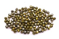 Бусины граненые Firepolish 3мм, отверстие 0,7мм, цвет 23980/34456 оливковый, металлик, 713-081, 1 нить (около 50шт)