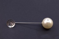 Основа для броши Булавка с сеточкой и бусиной 51х1мм, площадка 12мм, бусина 15мм, цвет серебро, 18-102, 1шт