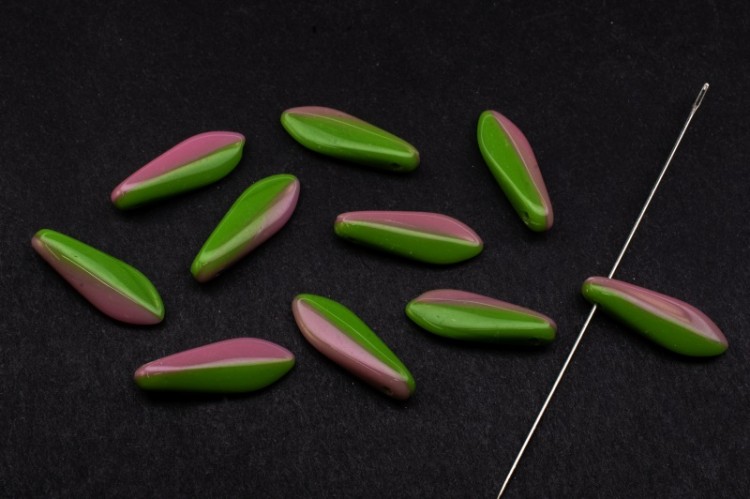 Бусины Dagger beads 16х5мм, отверстие 0,8мм, цвет зеленый/розовый, 736-069, 10шт Бусины Dagger beads 16х5мм, отверстие 0,8мм, цвет зеленый/розовый, 736-069, 10шт