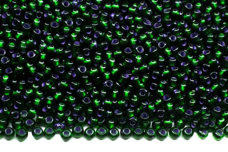 Бисер чешский PRECIOSA круглый 10/0 00011 прозрачный зеленый, фиолетовая линия внутри, 2 сорт, 50г Бисер чешский PRECIOSA круглый 10/0 00011 прозрачный зеленый, фиолетовая линия внутри, 2 сорт, 50г