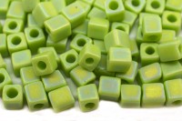 Бисер японский Miyuki Cube кубический 4мм #0416FR салатовый, матовый радужный непрозрачный, 10 грамм