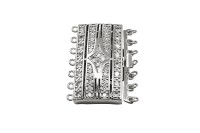 Замок-защелка на 7 нитей 36х30х6мм, отверстие 2мм, цвет платина, латунь/цирконий, 06-091, 1шт