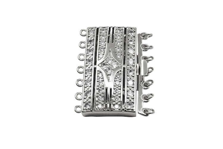 Замок-защелка на 7 нитей 36х30х6мм, отверстие 2мм, цвет платина, латунь/цирконий, 06-091, 1шт Замок-защелка на 7 нитей 36х30х6мм, отверстие 2мм, цвет платина, латунь/цирконий, 06-091, 1шт