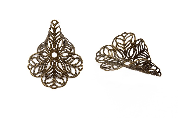 Обниматель для бусины Филигранный Лилия 24х29мм, отверстие 2мм, цвет античная бронза, латунь, 02-127, 2шт Обниматель для бусины Филигранный Лилия 24х29мм, отверстие 2мм, цвет античная бронза, латунь, 02-127, 2шт