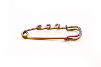 Основа для броши Булавка с 3-мя петельками 51х16х7мм, отверстие 1,8мм, цвет разноцветный перелив, хирургическая сталь, 18-099, 1шт