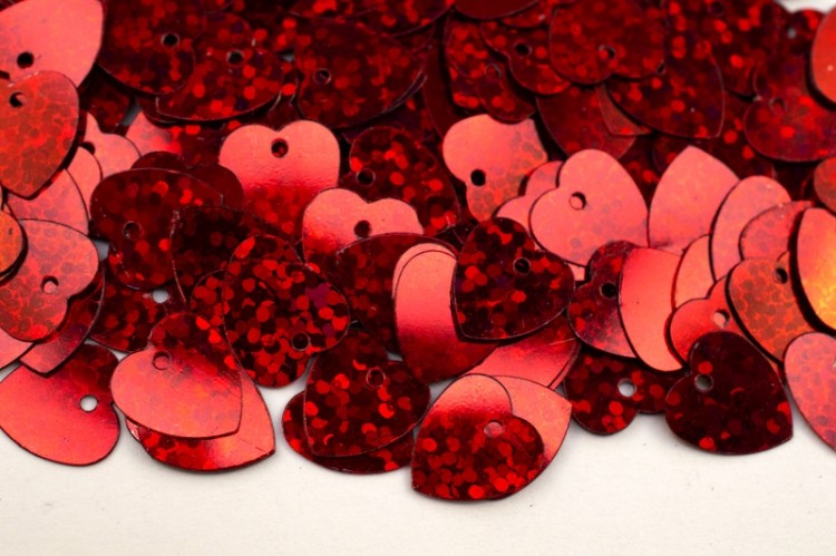 Пайетки Сердечки 10мм, цвет красный с голографическим эффектом, 1022-203, 10г Пайетки Сердечки 10мм, цвет красный с голографическим эффектом, 1022-203, 10г