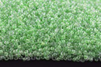 Бисер китайский круглый размер 12/0, цвет 2207 прозрачный зеленая линия внутри, 450г