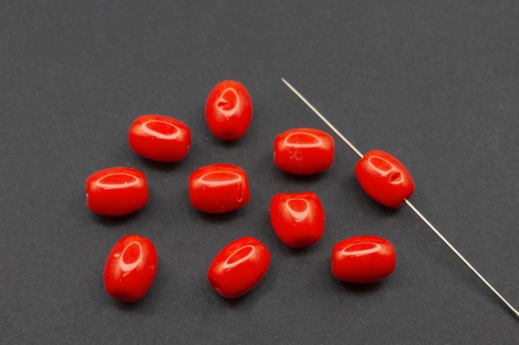 Бусина овальная 9х7мм, цвет красный, непрозрачная, стеклянная, 735-057, 10шт Бусина овальная 9х7мм, цвет красный, непрозрачная, стеклянная, 735-057, 10шт