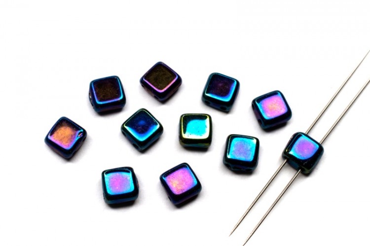 Бусины Holes Pressed Tila Beads кирпичик 6х6мм, два отверстия 0,8мм, цвет 23980/21435 синий ирис, 721-021, 10шт Бусины Holes Pressed Tila Beads кирпичик 6х6мм, два отверстия 0,8мм, цвет 23980/21435 синий ирис, 721-021, 10шт