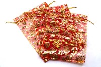 Сумочка из органзы подарочная около 13х18см, цвет красный с рисунком, 36-021, 1шт
