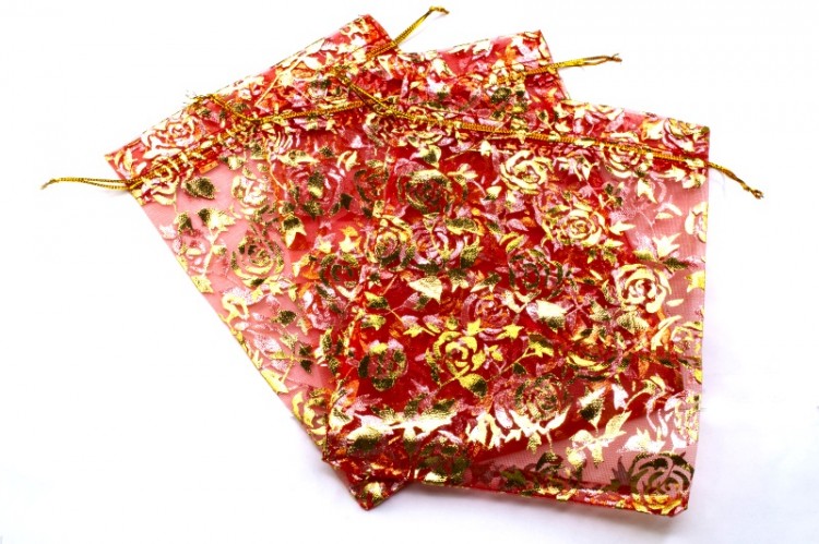 Сумочка из органзы подарочная около 13х18см, цвет красный с рисунком, 36-021, 1шт Сумочка из органзы подарочная около 13х18см, цвет красный с рисунком, 36-021, 1шт