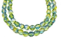 Бусины граненые Firepolish 6мм, отверстие 1мм, цвет K3524 голубой/желтый прозрачный, 715-026, 1 нить (около 25шт)