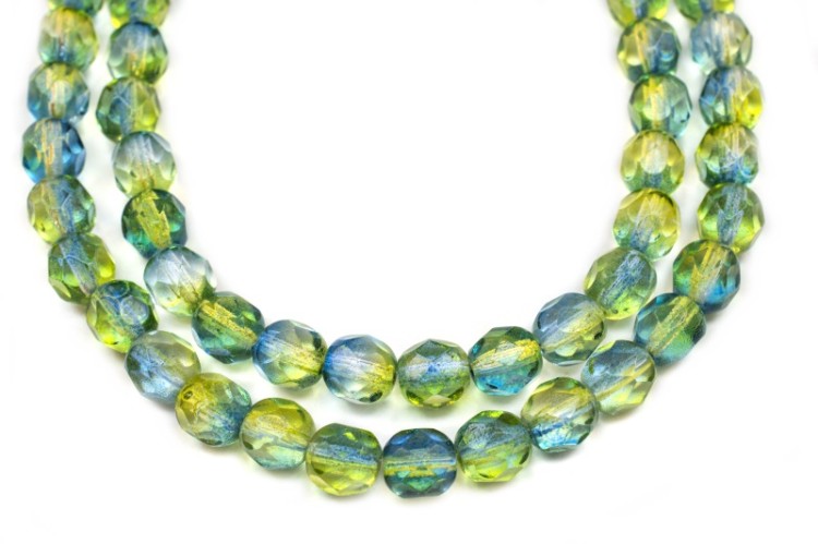 Бусины граненые Firepolish 6мм, отверстие 1мм, цвет K3524 голубой/желтый прозрачный, 715-026, 1 нить (около 25шт) Бусины граненые Firepolish 6мм, отверстие 1мм, цвет K3524 голубой/желтый прозрачный, 715-026, 1 нить (около 25шт)