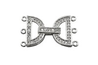 Замок-защелка на 3 нити 26х14х4мм, отверстие 1мм, цвет платина, латунь/цирконий, 06-088, 1шт