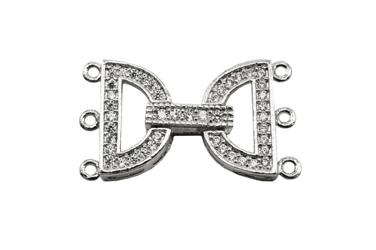 Замок-защелка на 3 нити 26х14х4мм, отверстие 1мм, цвет платина, латунь/цирконий, 06-088, 1шт Замок-защелка на 3 нити 26х14х4мм, отверстие 1мм, цвет платина, латунь/цирконий, 06-088, 1шт