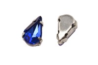Кристалл Капля 10х6мм пришивной в оправе, цвет синий, стекло, 43-163, 2шт