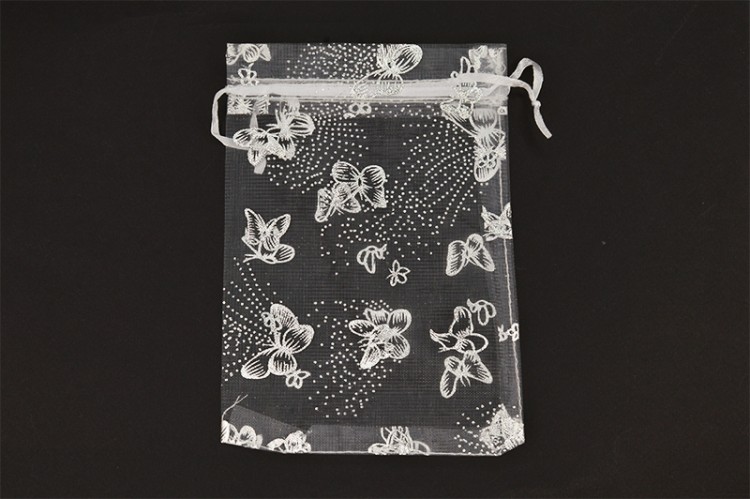 Сумочка из органзы подарочная около 12х17см, цвет белый с рисунком, 36-022, 1шт Сумочка из органзы подарочная около 12х17см, цвет белый с рисунком, 36-022, 1шт