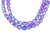 Бусины граненые Firepolish 6мм, отверстие 1мм, цвет K3217 сиреневый/голубой прозрачный, 715-024, 1 нить (около 25шт)