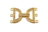 Замок-защелка на 3 нити 26х14х4мм, отверстие 1мм, цвет золото, латунь/цирконий, 06-089, 1шт