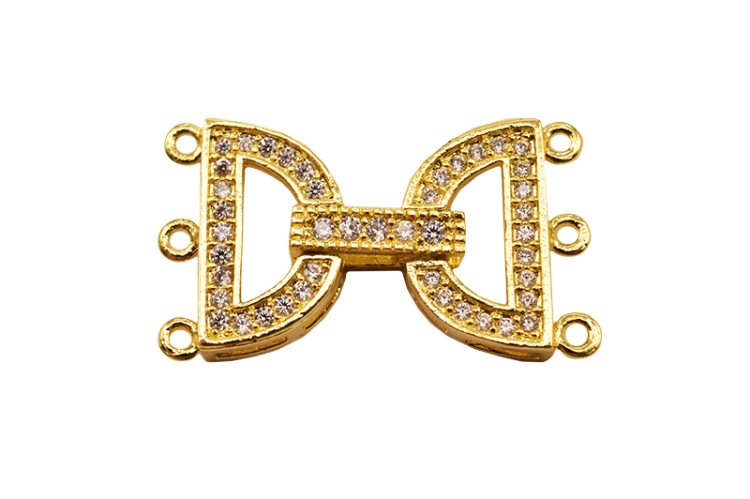 Замок-защелка на 3 нити 26х14х4мм, отверстие 1мм, цвет золото, латунь/цирконий, 06-089, 1шт Замок-защелка на 3 нити 26х14х4мм, отверстие 1мм, цвет золото, латунь/цирконий, 06-089, 1шт