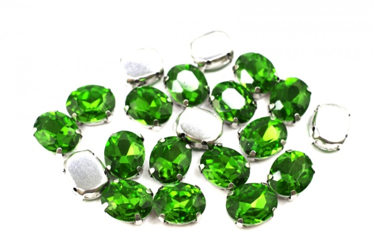 Кристалл Овал 10х8мм пришивной в оправе, цвет зеленый, стекло, 43-090, 2шт Кристалл Овал 10х8мм пришивной в оправе, цвет зеленый, стекло, 43-090, 2шт